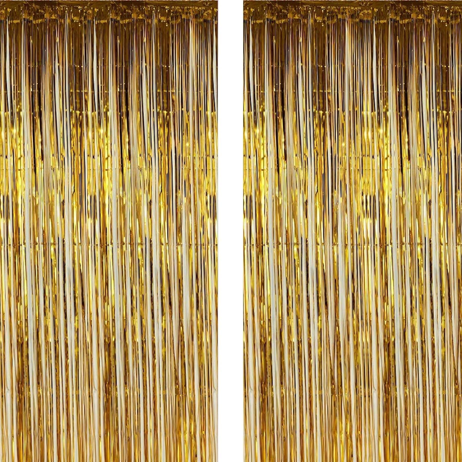 Twinkle Star 2 Pack Photo Booth Backdrop Metallic Tinsel Foil Fringe Curtains Environmental Background Streamers for Birthday Wedding Party Christmas Decorations (Gold Backdrop Curtain)