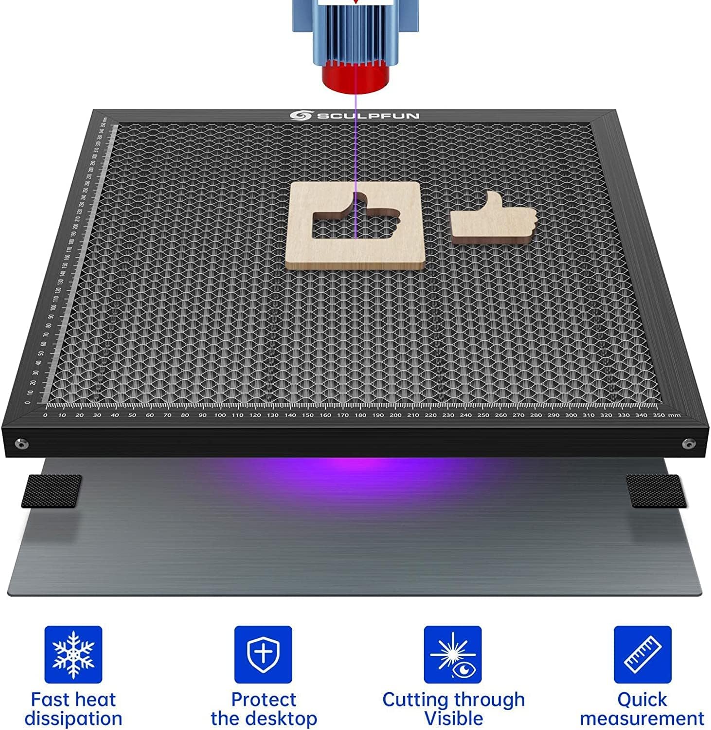 Laser cutting process with visible cut-through indication
