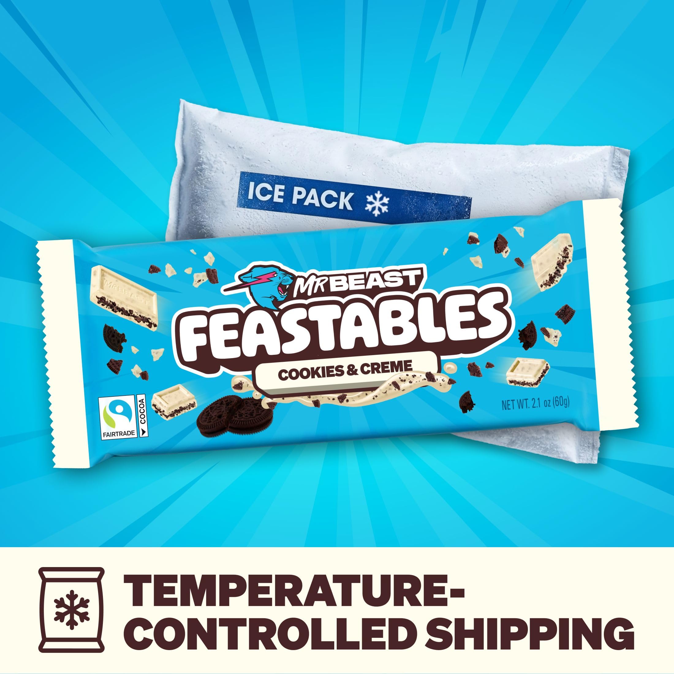 Feastables MrBeast Keks- und Creme-Schokoladenriegel, neuer Geschmack, King-Size-Riegel für Erwachsene und Kinder, Süßigkeitenriegel für Halloween-Süßigkeiten, Snacks, Geschenke oder Dessert