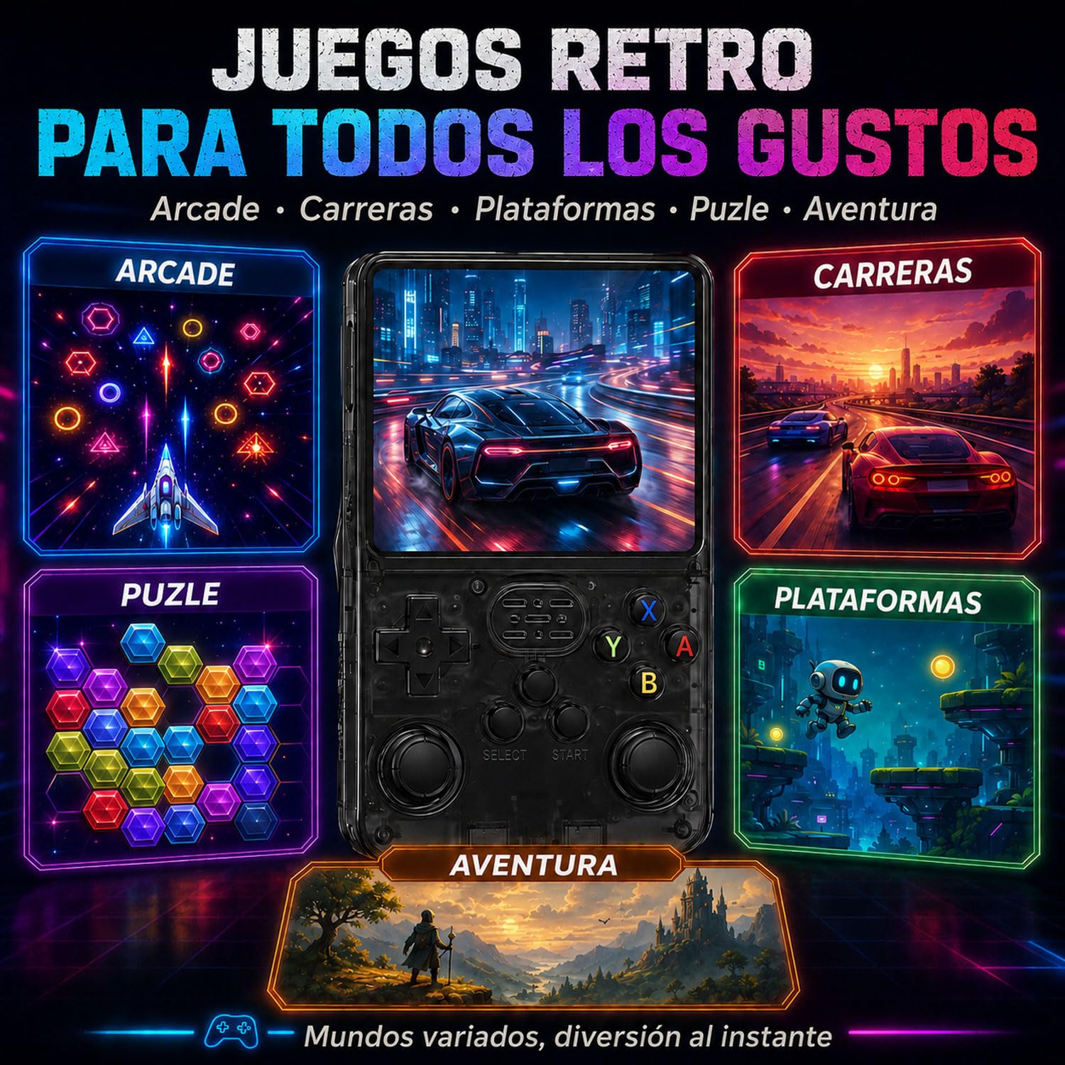 Consola Retro Portátil de Juegos con Doble Joystick (Negro Radiante)