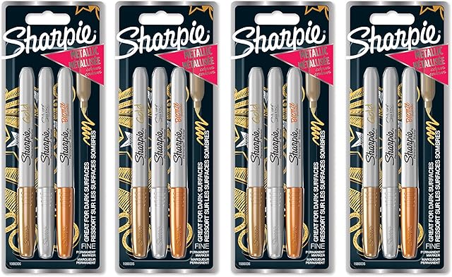 Sharpie Metallic Permanent Marker Pens - Fine Point - Pack of 12 - Assorted Metallic Colours - Gold, Silver, Bronze