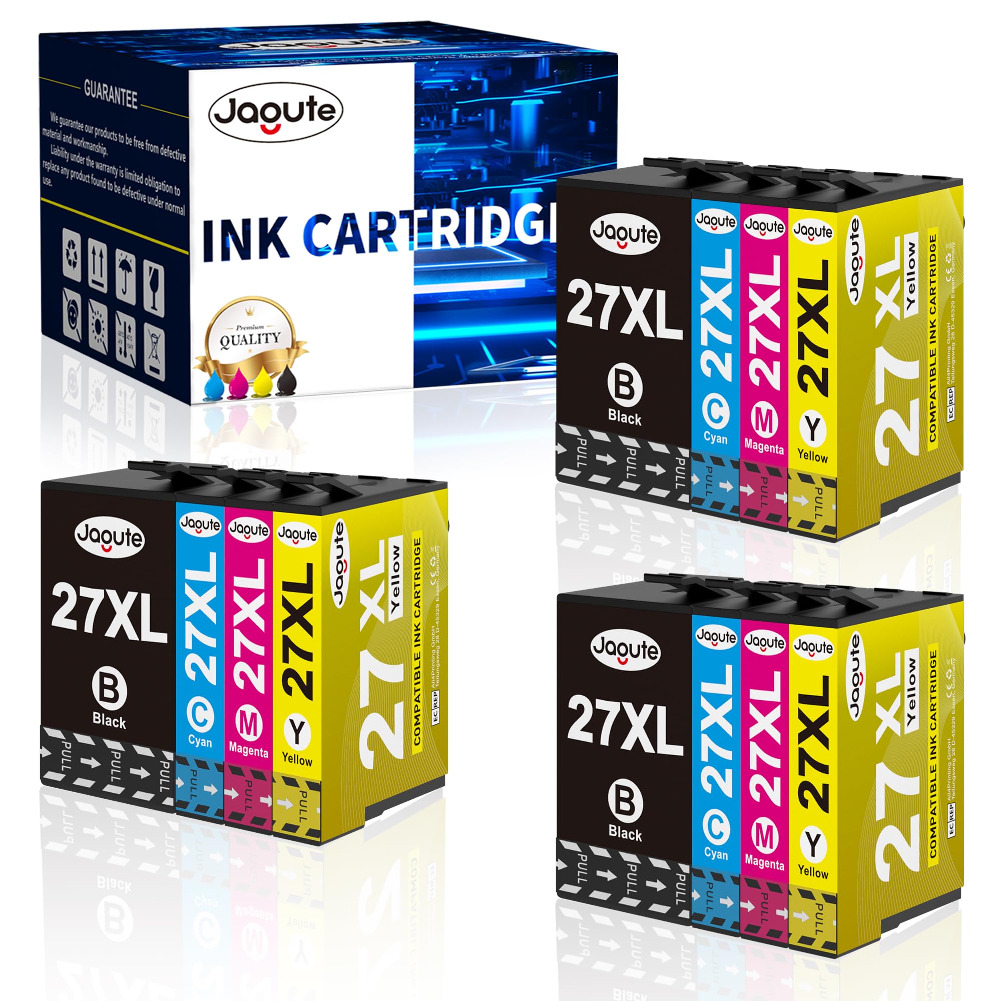 Jagute 12-Packungen 27XL Druckerpatronen Kompatibel für Epson 27 XL Patrone für Epson Workforce WF-7710 WF-7210 WF-3620 WF-3640 WF-7110DTW WF-7210DTW WF-7610DW WF-7620DTWF WF-7720DTWF WF-7715DWF