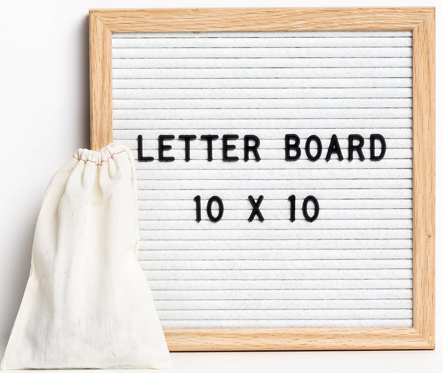 Clearance Sale! Letter Board - Felt Letter Board White Felt 10 x 10 Inch Oak Frame - Changeable Letter Board w/ 290 Black Letters - Letter Board