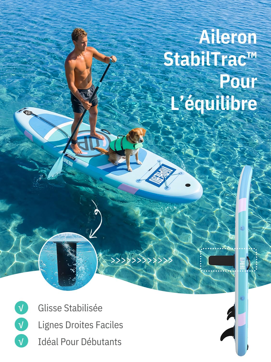 Niphean Paddle Gonflable Adulte avec Siège, (Ultraléger) Stand Up Paddle pour Femmes, Paddle Gonflable avec Aileron StabilTrac pour +30% Stabilité, Paddle Antidérapante pour Le Yoga et avec Animaux