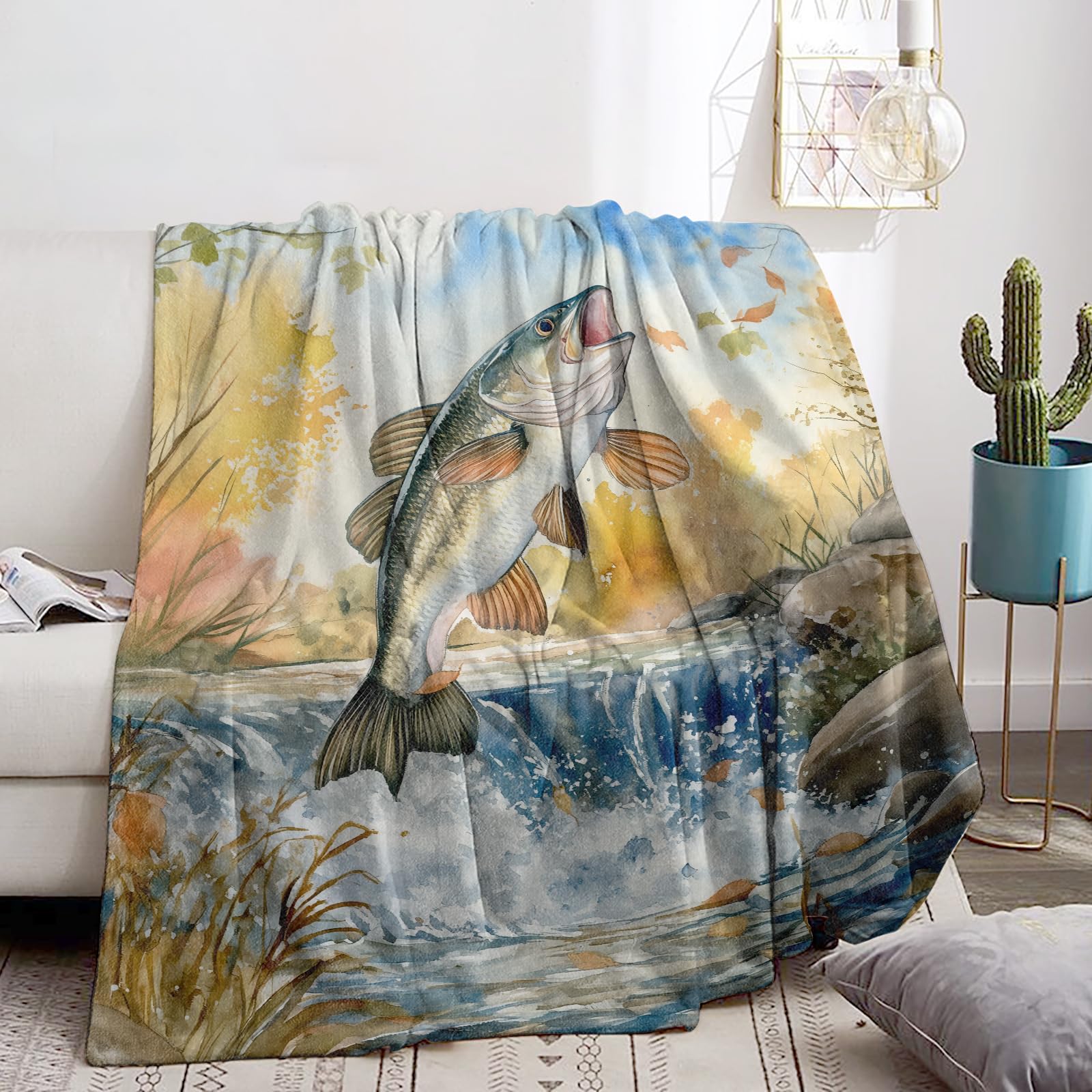 Bidesk Watercolor Fish Blanket - Ultra Soft, Cozy, Lightweight, Warm & Fuzzy Flannel Throw Blankets, Ideal for Couch, Bed, Travel & Outdoor Use - for Men Women Adults Kids 60