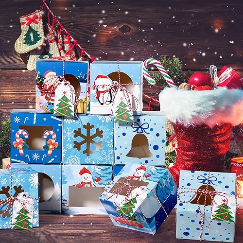 Miniatura 4 de TaoBary 36 cajas de galletas de Navidad – Cajas de regalo de copos de nieve de invierno de 4 x 4 x 3 pulgadas con ventana para Navidad, panadería,