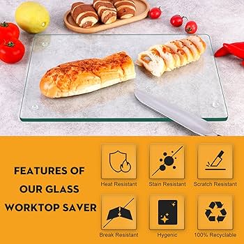 Glass Chopping Board 40x30cm PACK Of 2 : Clear Glass Worktop Saver For Kitchens - Durable, Hygienic Glass Worktop Savers - Scratch-Resistant, Heat- Proof, Easy-Clean: Chopping Boards