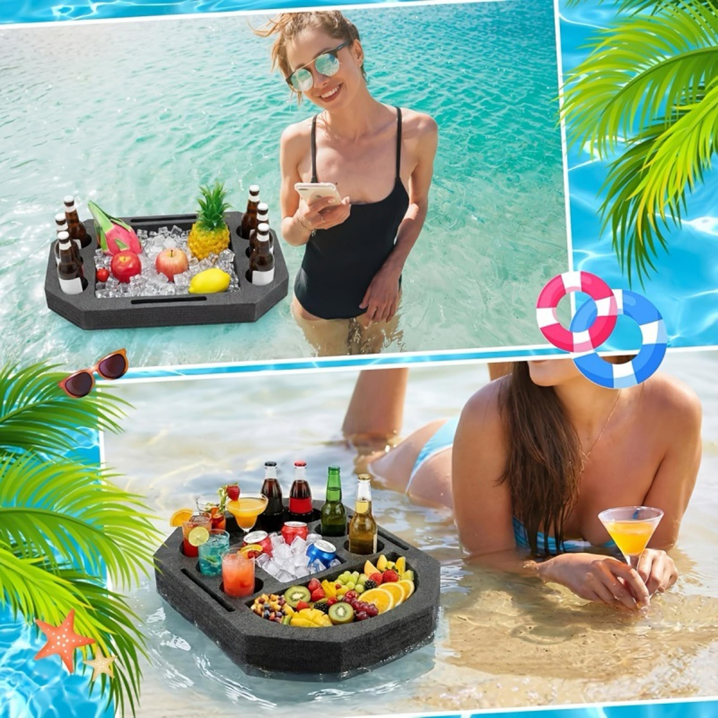 Table Flottante pour Piscine, 2 pièces, avec Porte-gobelets, Porte-gobelets flottants de 15 Pouces