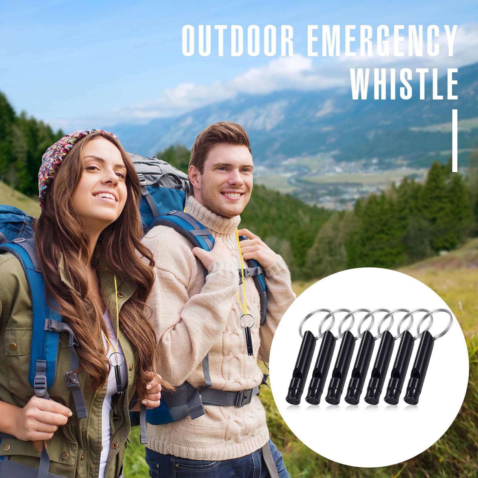 Konohan Silbato de emergencia de aluminio 105 con llavero, silbato de supervivencia, resistente, ligero, sonido fuerte para mujeres, camping, defensa, senderismo, alarma, 7 colores