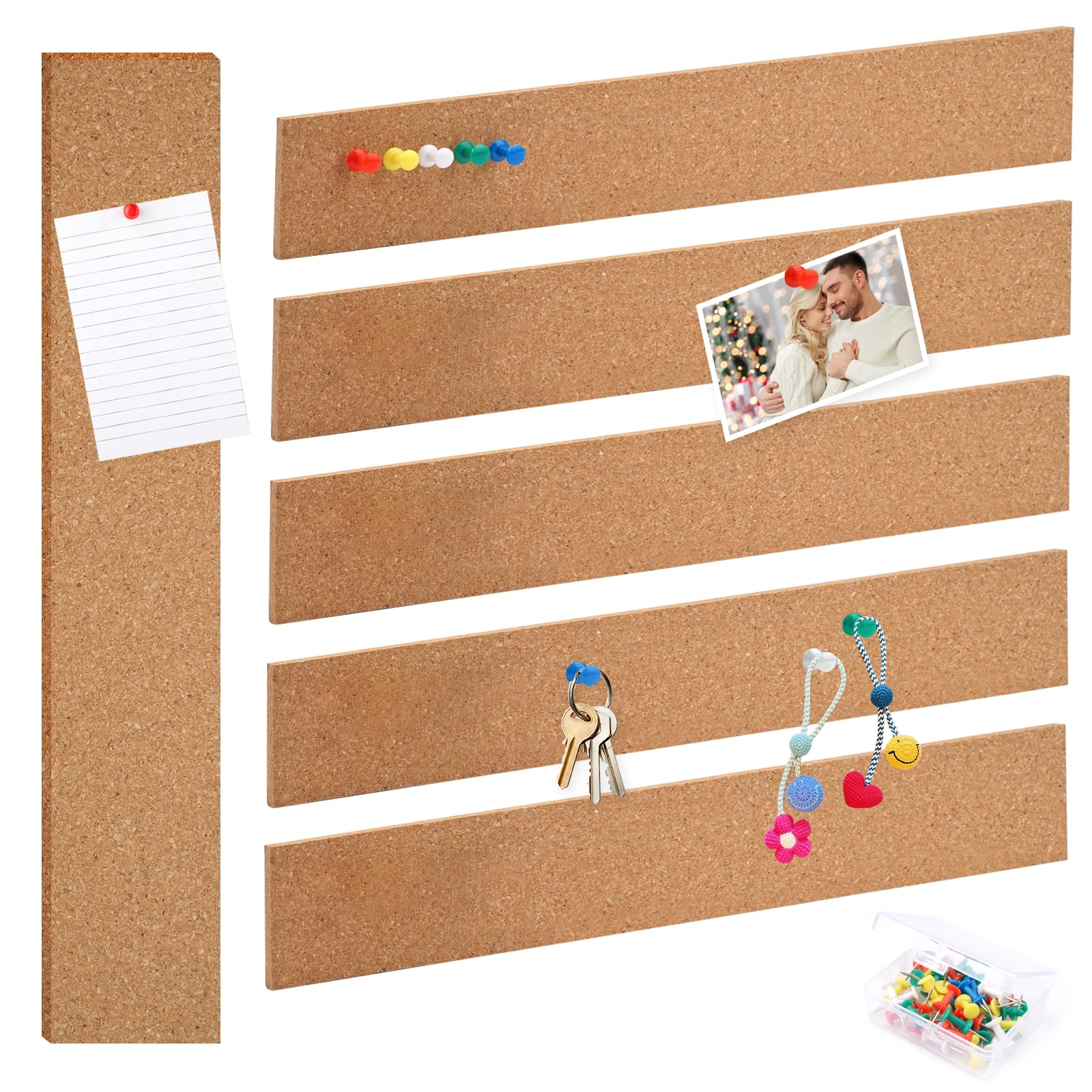 Pannello di sughero autoadesivo, 6 lastre di sughero da 30 x 21 cm, per la parete, rettangolari, in sughero, autoadesiva, spessore 1 mm, per decorazione da parete, decorazione da tavolo, foto