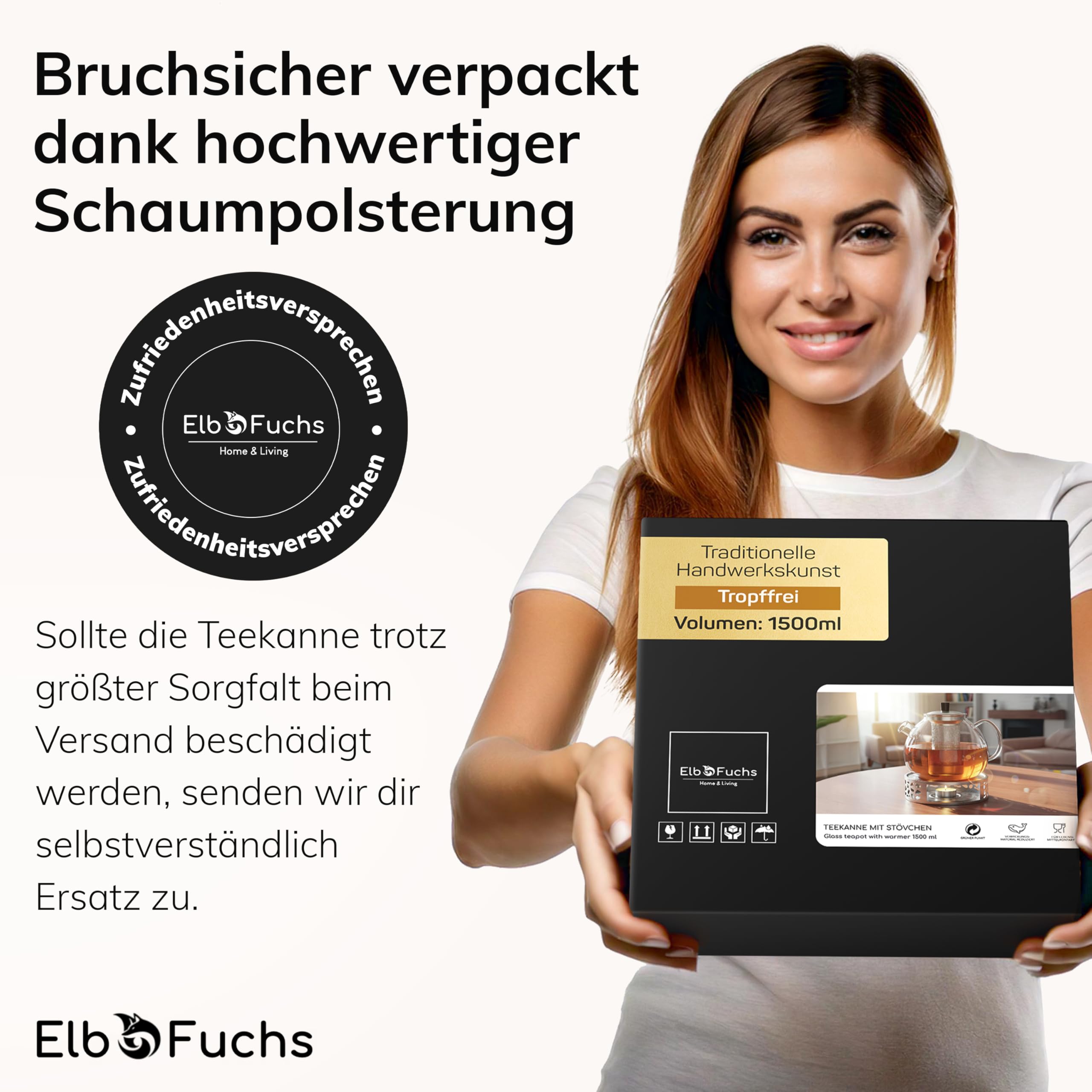 ElbFuchs® Doppelwandige Teegläser 4x 350ml & Teekanne 1,5 Liter mit Stövchen VIENNA | GESCHENKIDEE | Kristallklare Thermogläser doppelwandig | Ideal als Teeservice