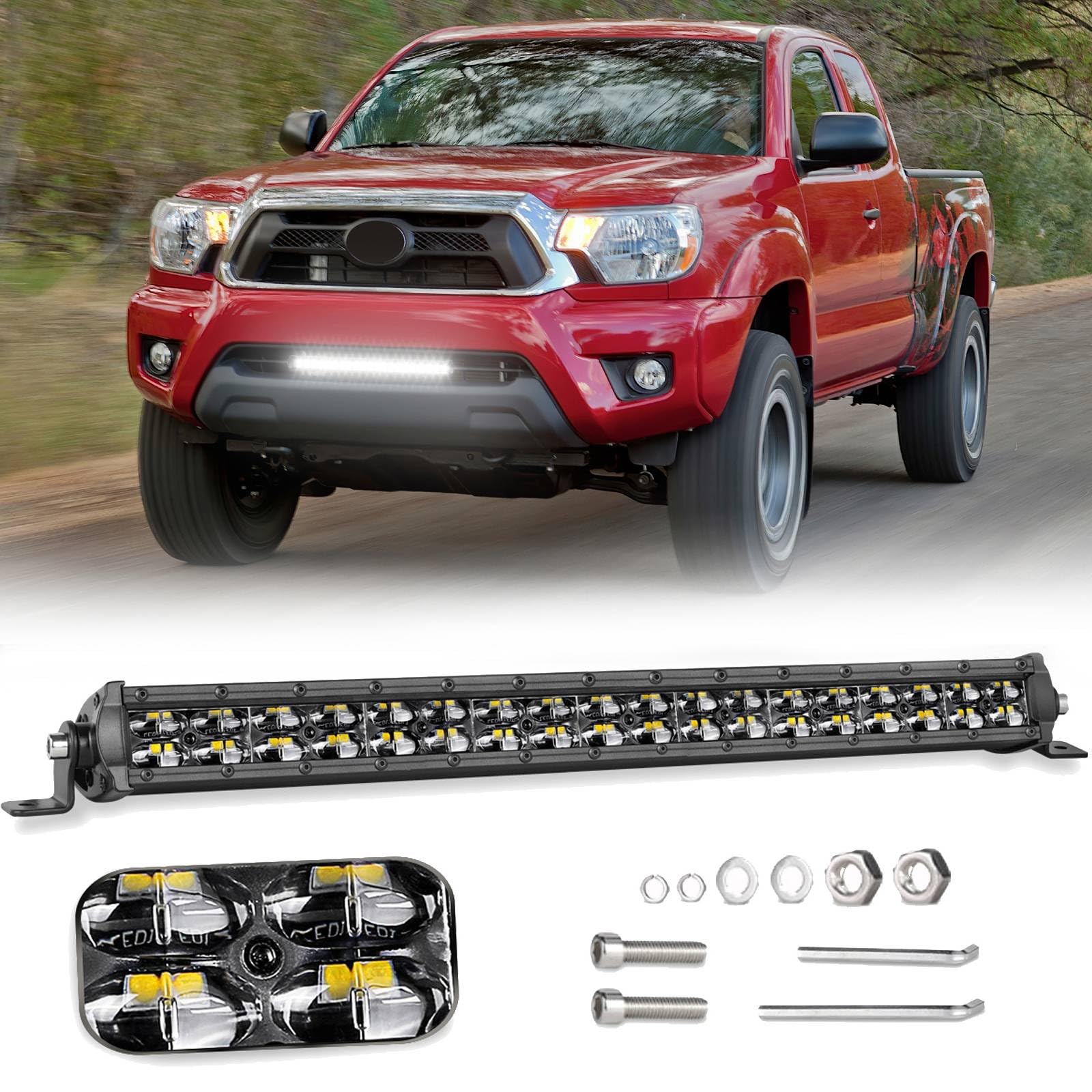 SWATOW INDUSTRIES 20 Inch Light Bar Slim 20" LED Light Bar Spot Flood Offroad Driving Lights Waterproof Front Bumper Mounts for F150 Wrangler Ram