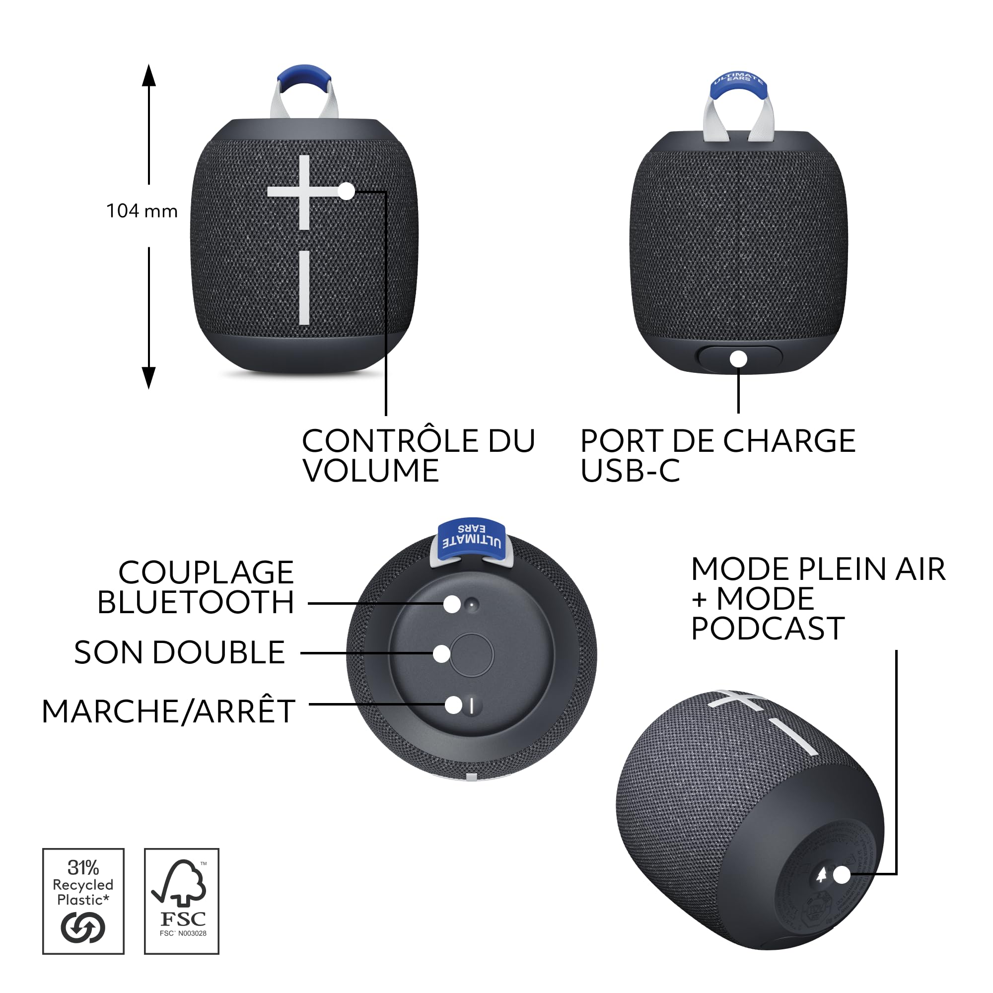 Ultimate Ears Wonderboom 4 Enceinte Bluetooth Portable étanche Son 360° Basses 40m Noir