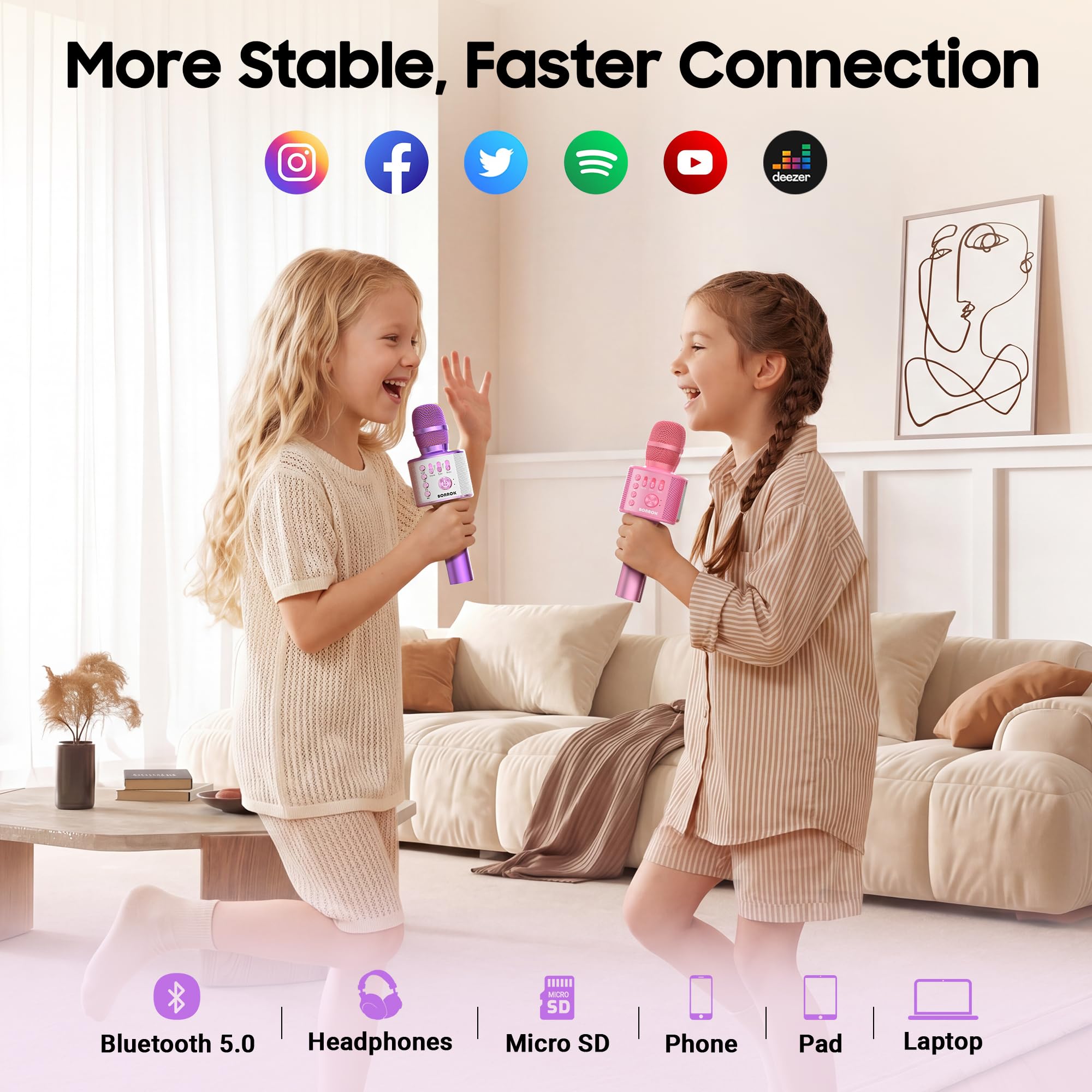 BONAOK Wireless Bluetooth Karaoke Microphone, 3-in-1 Portable Handheld Mic Speaker Machine for All Smartphones, Gift for Girls Boys Kids Adults All Age Q37(Light Purple) 1