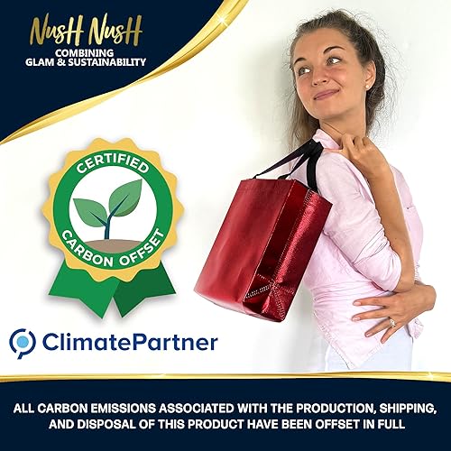 Miniatura 3 de Nush Nush Bolsas de regalo rojas de tamaño mediano, juego de 12 bolsas de regalo reutilizables de color rojo brillante con un acabado brillante,