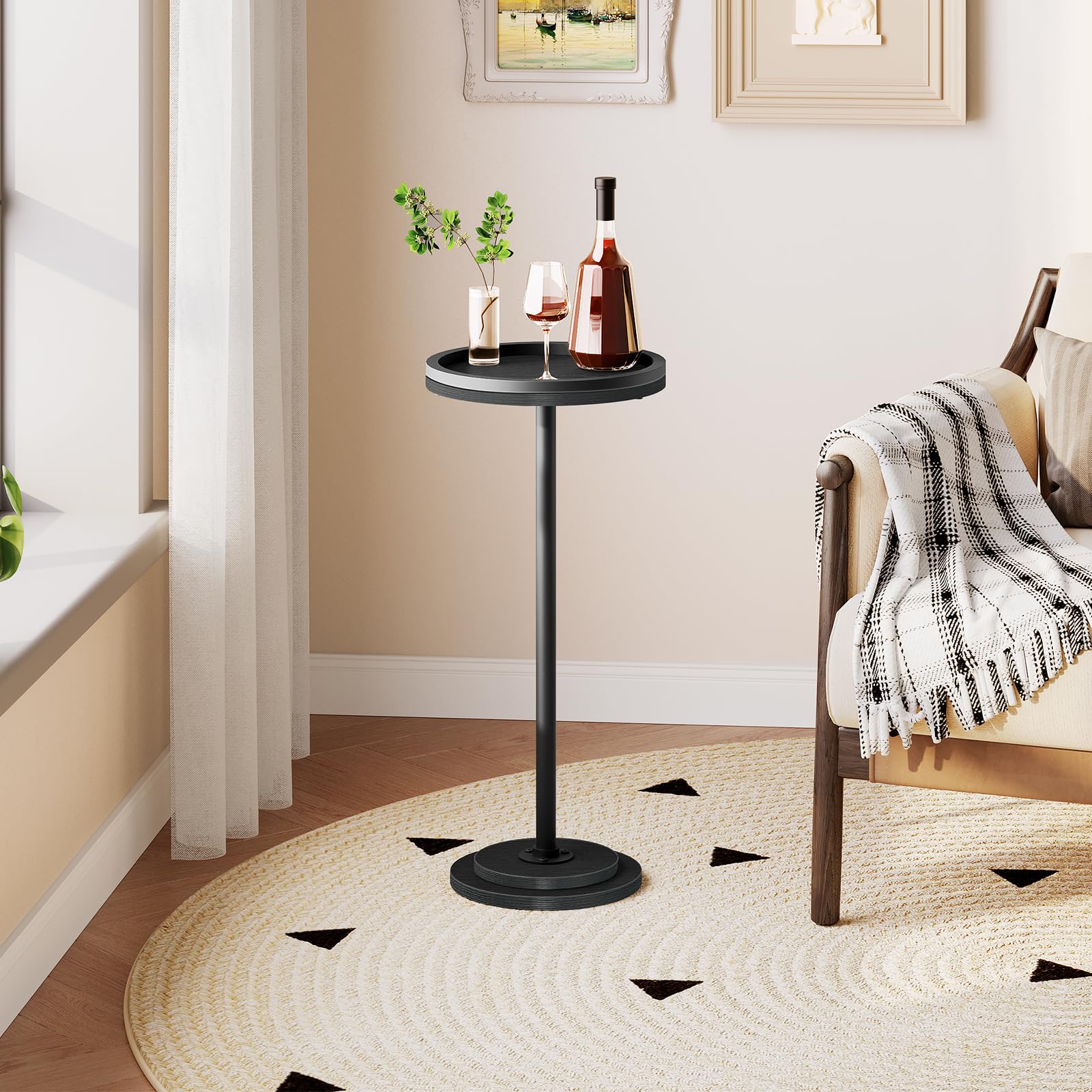 HOOBRO Runder Beistelltisch, Cocktailtisch, Bistrotisch für kleine Räume, Wohnzimmer, Schlafzimmer, Schwarz EBB168BZ01