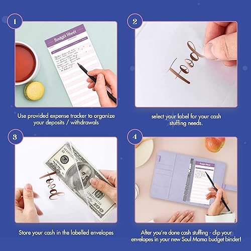 Miniatura 3 de SOUL MAMA Carpeta de presupuesto con sobres de efectivo, organizador de dinero morado para efectivo, carpeta A6 para presupuestos, carpeta de ahorro