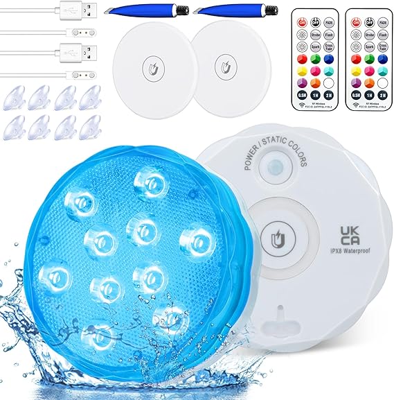 Idealife Rechargeable Hot Tub Lights, Waterproof Pond Lights Underwater