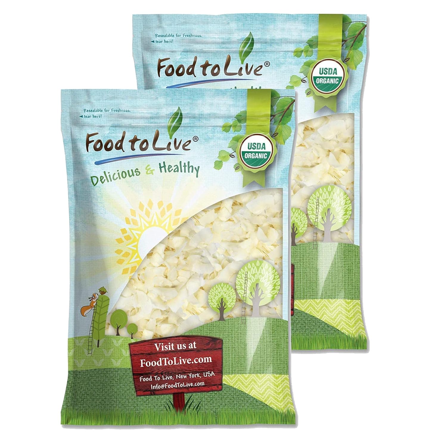 Food to Live Organic Coconut Chips 8 lbs - Raw Unsweetened Non-GMO Kosher Keto Vegan Bulk Dried Flakes for Baking Snacks