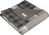 Woolrich Luxury Quilted Throw - Reversible Moose Patchwork Cabin Design, Lightweight 100% Cotton All-Season Blanket, 50x70 Inch Taupe for Couch Bed