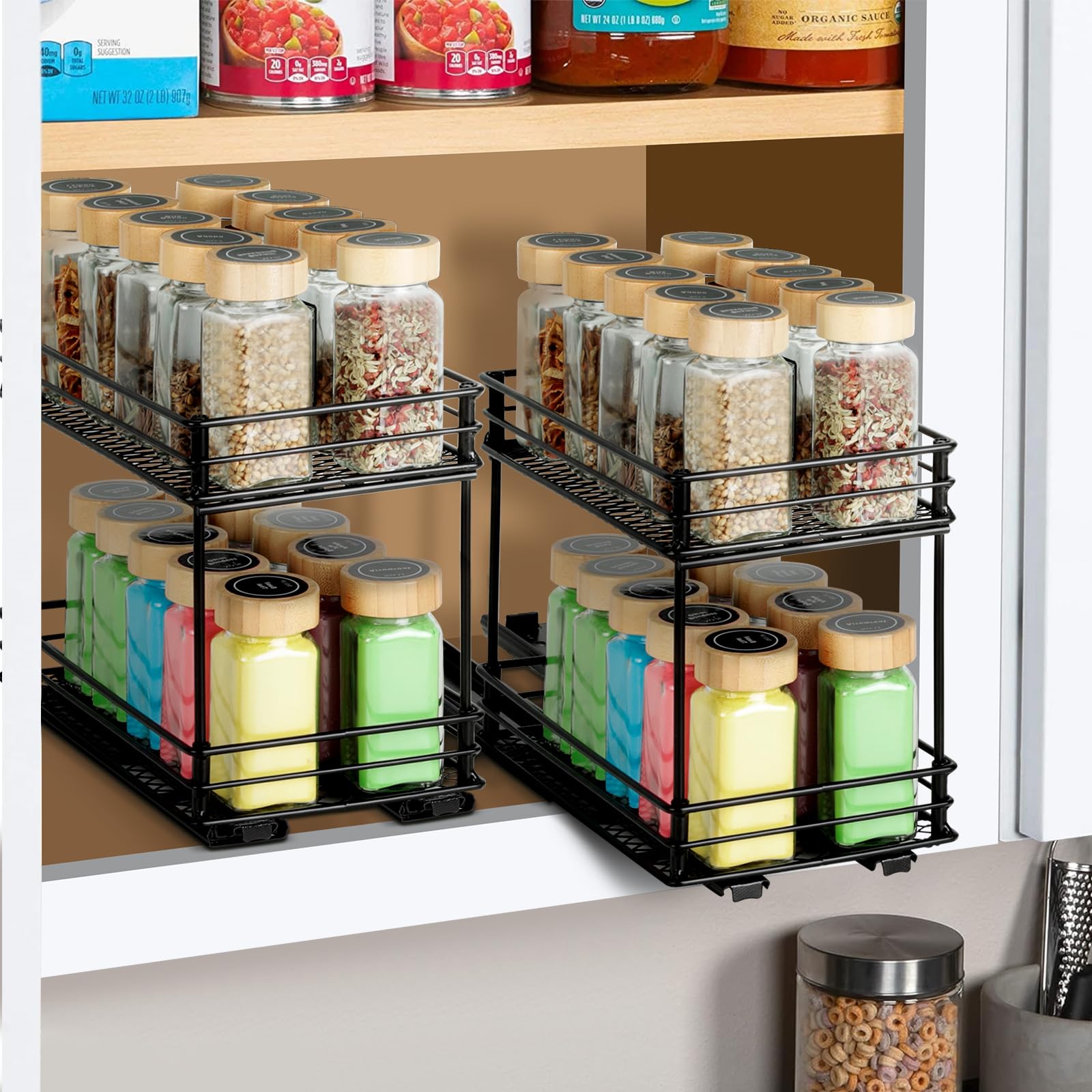 Cozary Porta Spezie Per Cucina, Portaspezie Per Cucina Estraibile A 2 Livelli – Cassetto Estraibile Cucina Con Cuscinetti A Sfere, 2 Metodi Di Montaggio (26 * 15 * 21.8cm)