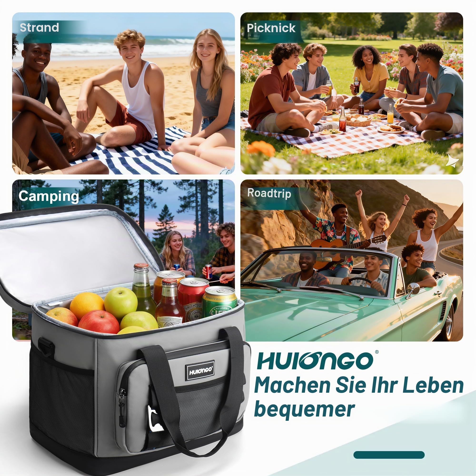 Hulongo Kühltasche, 30 L, Isoliert, Wasserdicht Kühlbox | Isoliert, Wasserdicht