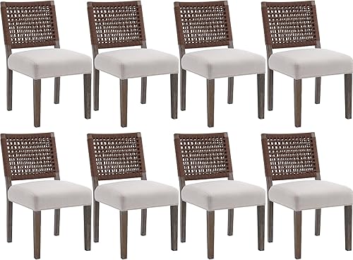 Miniatura 19 de chairus Juego de 4 sillas de comedor tapizadas, sillas de comedor de granja, sillas de cocina beige con respaldo de cuerda de tejido bajo, sillas