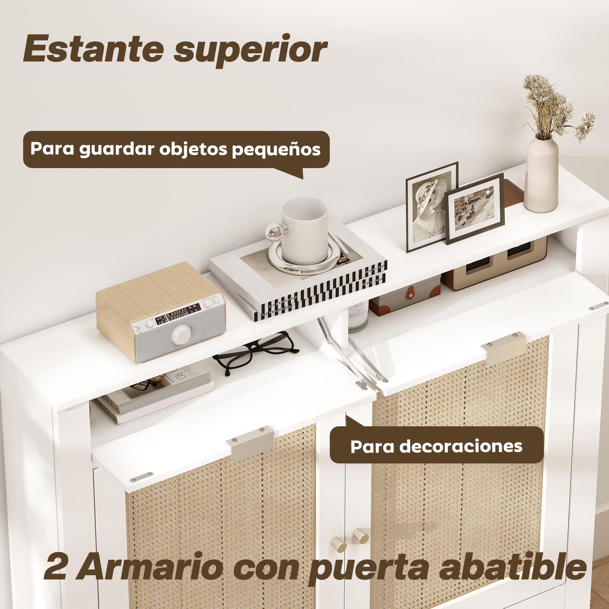 HOMCOM Cubre Radiadores con Puerta Abatible y Ratán 111x19x95,5 cm Blanco | Cubreradiador de MDF, Cubierta para Radiador, Compartimento, Diseño Bohemio, para Salón, Dormitorio