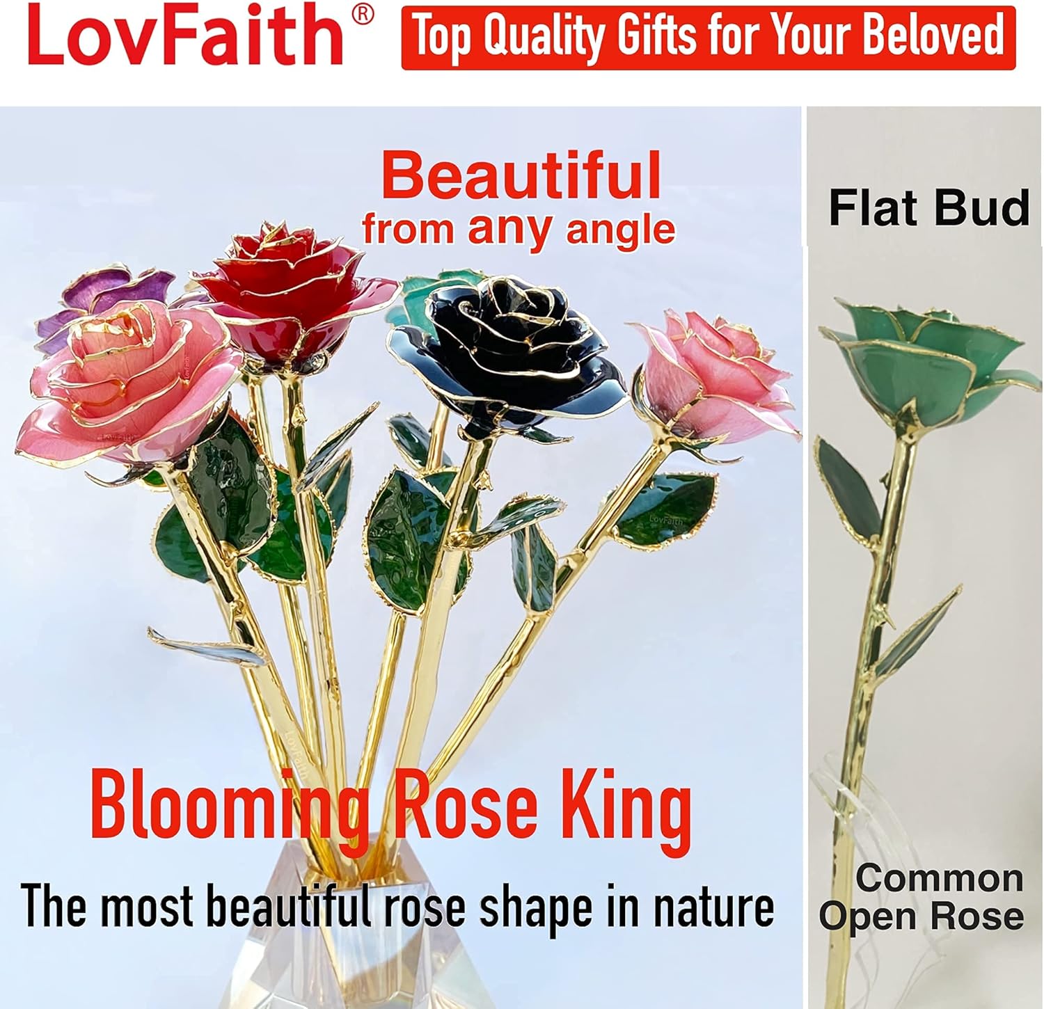 Valentine Gift Real Rose Dipped 24K Gold with Crystal Stand, Best Anniversary Rose Gift for Her Wife Mother Birthday Christmas (B1. Deluxe Thick Gold -Blooming) - Image 5