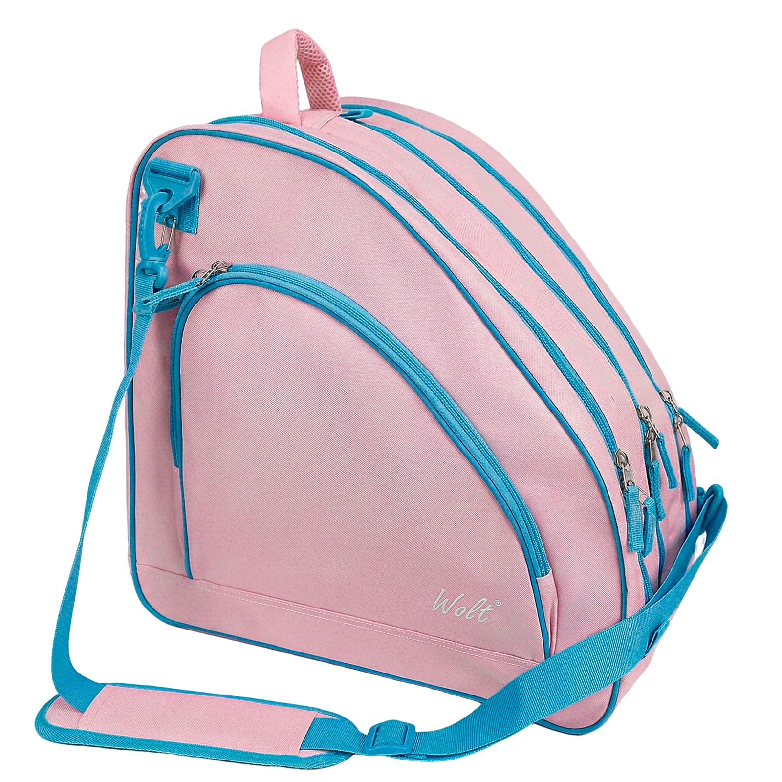 WOLT Ice Skate Bag - Inline Roller Skate Bag with Adjustable Shoulder Strap for Both Youth and Adults,Pink+Green