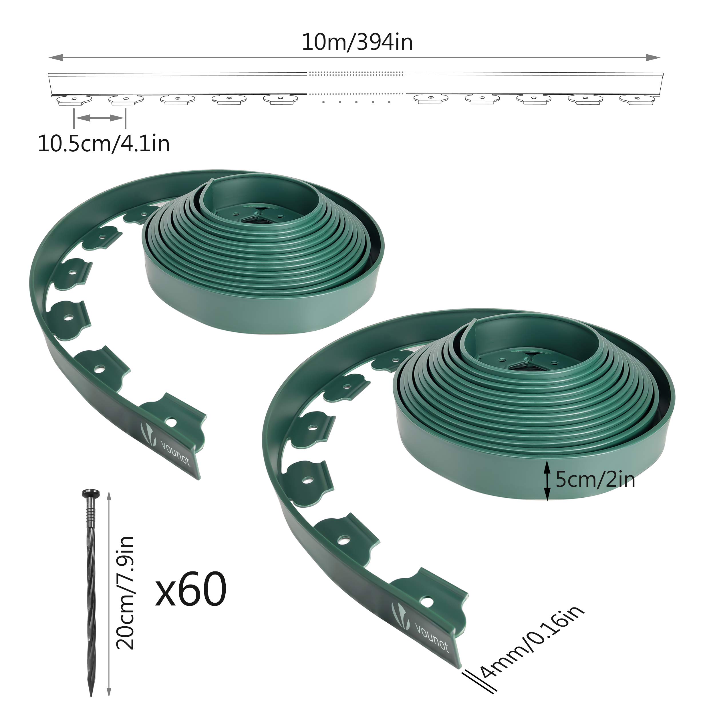 VOUNOT 20m Flexible Lawn Edging, Plastic Garden Edging Border with 60