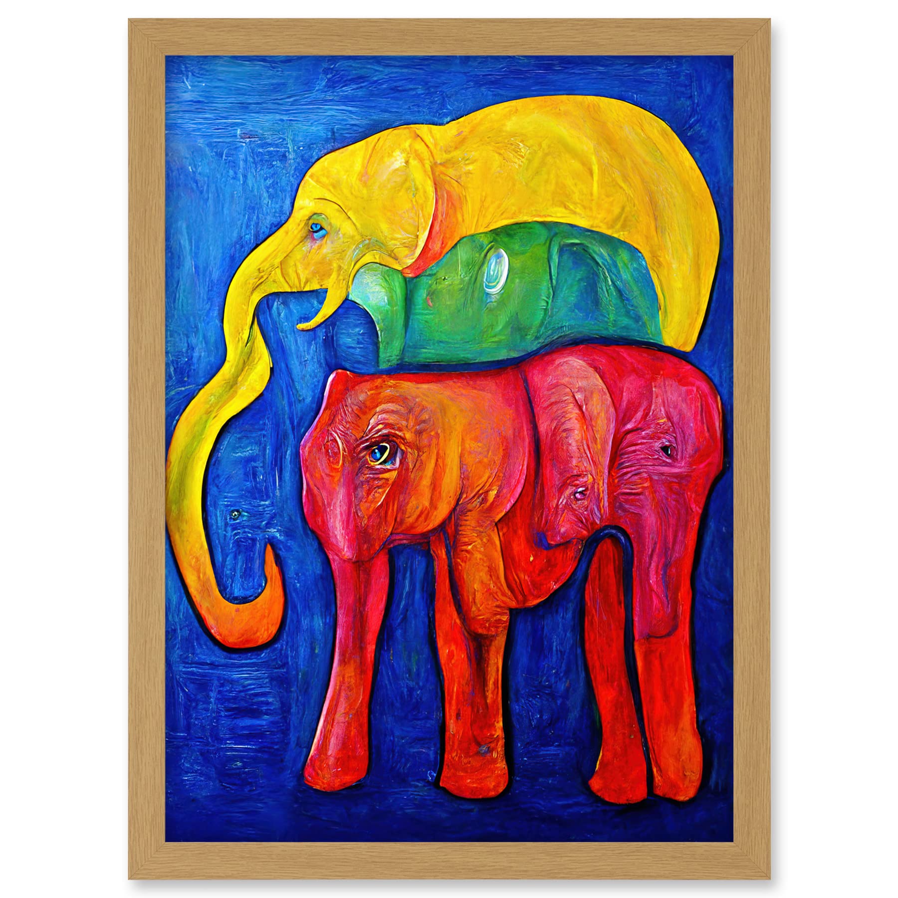 Doppelganger33 LTD Abstract Pop Art Surrealism Elephants Colourful Oil Artwork Framed A3 Wall Art Print