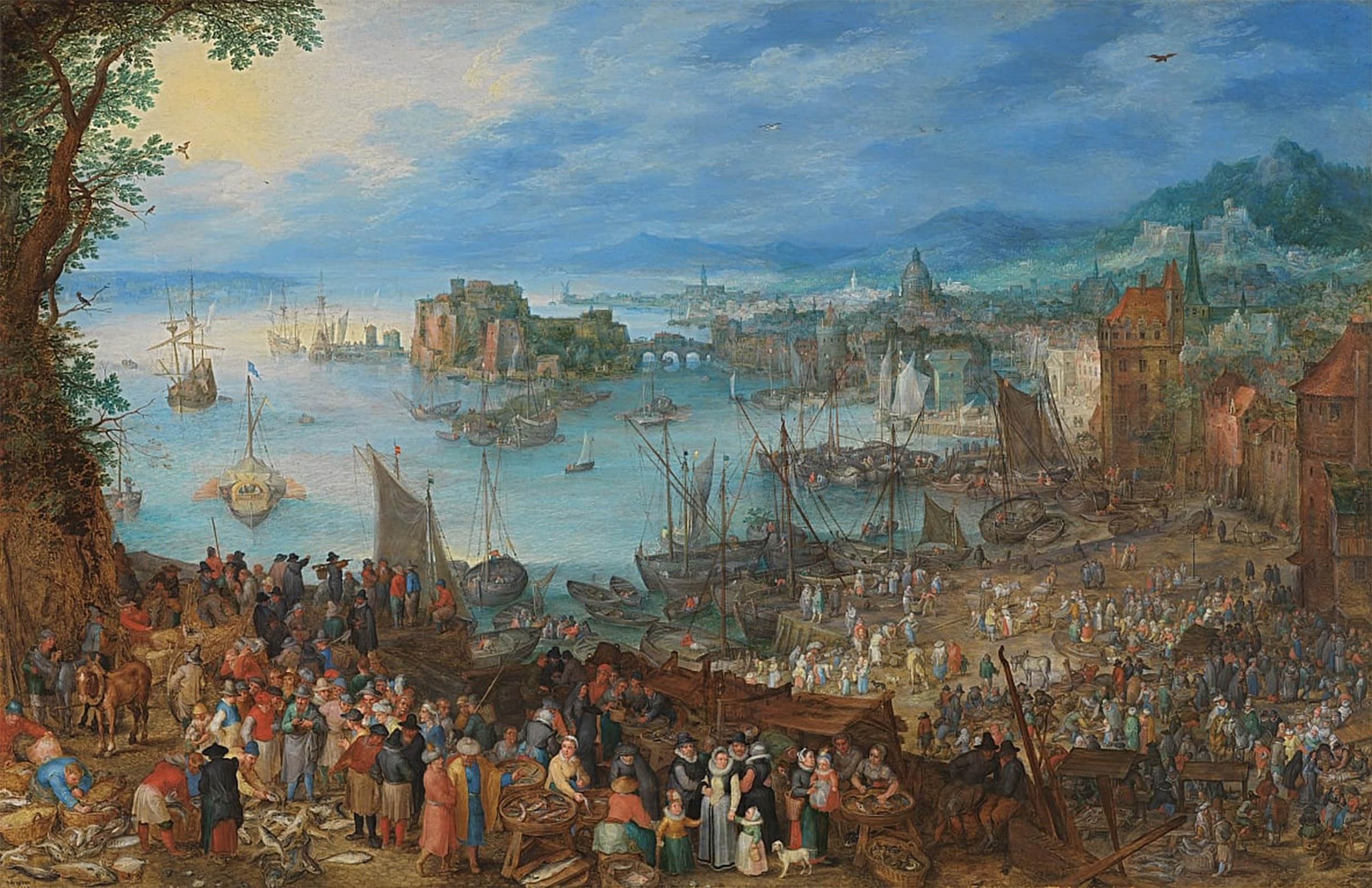SERENDIPITP Vintage Wall Art Canvas Nordic Poster Canvas Print Picture Great Fish Market by Jan the Elder Brueghel Wall Art Poster for Home Decor 60x90cm