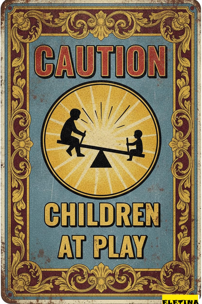 Caution Children At Play Tin Sign, 8x12 Inch Yard Art