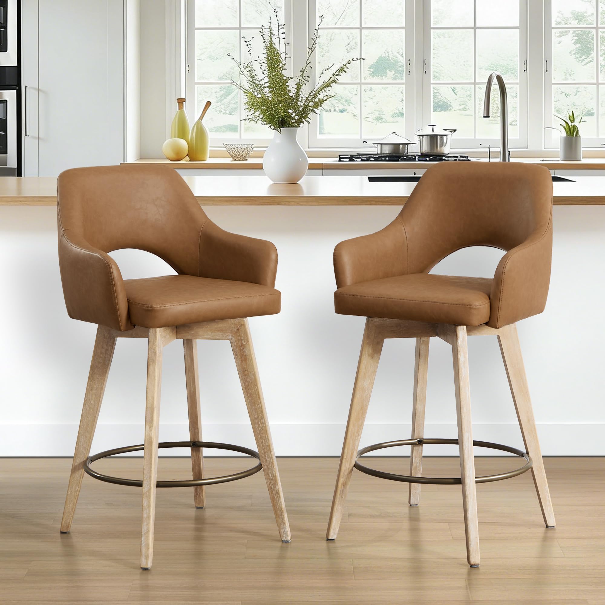 Zesthouse Swivel Bar Stools with Back &amp; Arms, Wood Counter Stools Set of 2