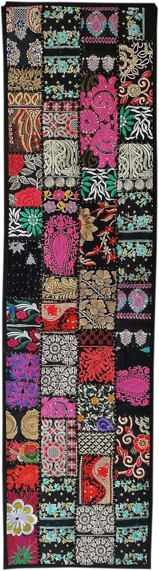 Rastogi Artigianato Indiano Ricamato A Mano Patchwork Vecchio Appeso Wall Art Vintage Arazzo Vecchio Sari Taglio Parda Parda (20 X 60