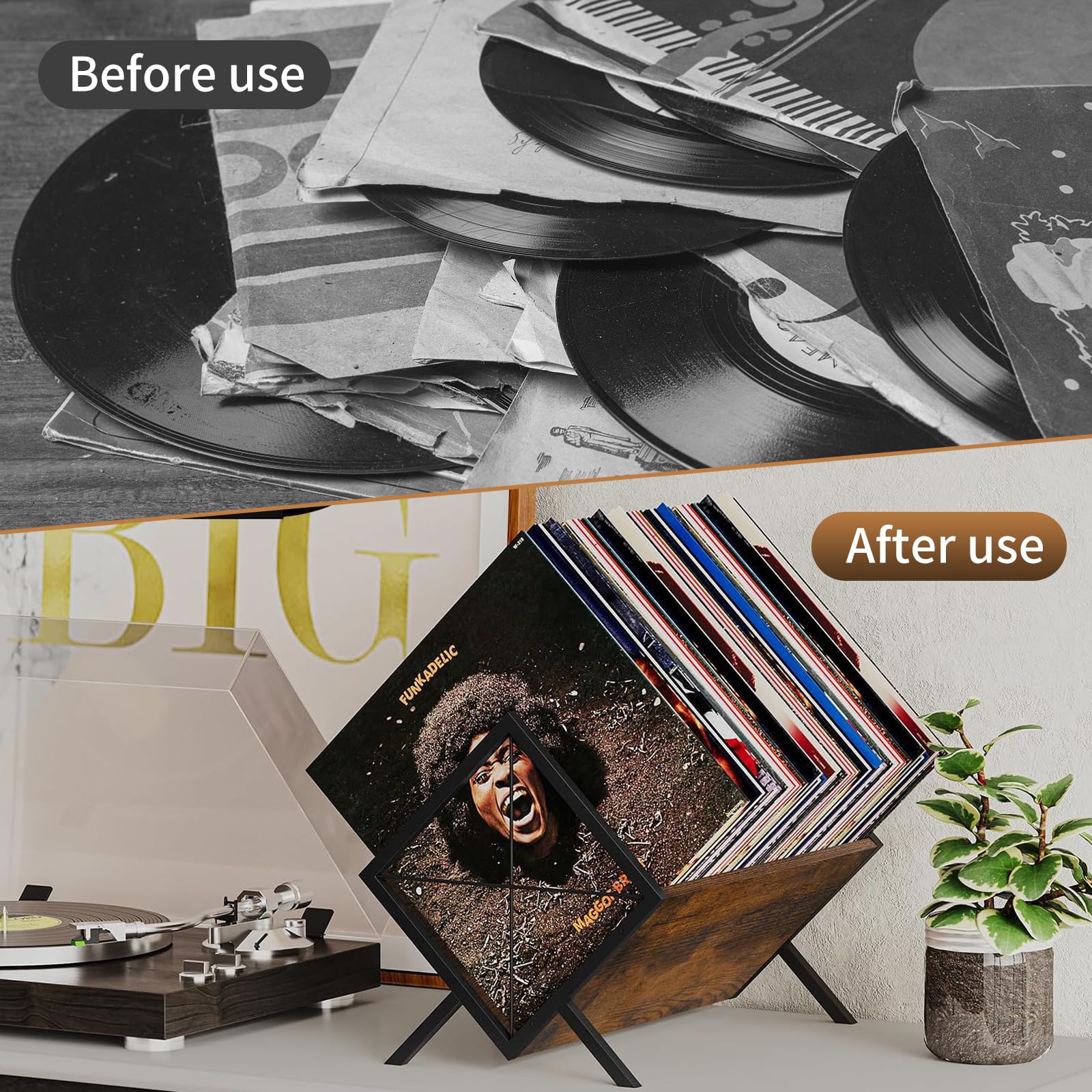 Contenitore per dischi in vinile, 1 ripiano in legno con divisorio regolabile, libro e piastra in vinile, supporto per dischi in vinile, organizzatore per CD, album, riviste, libri
