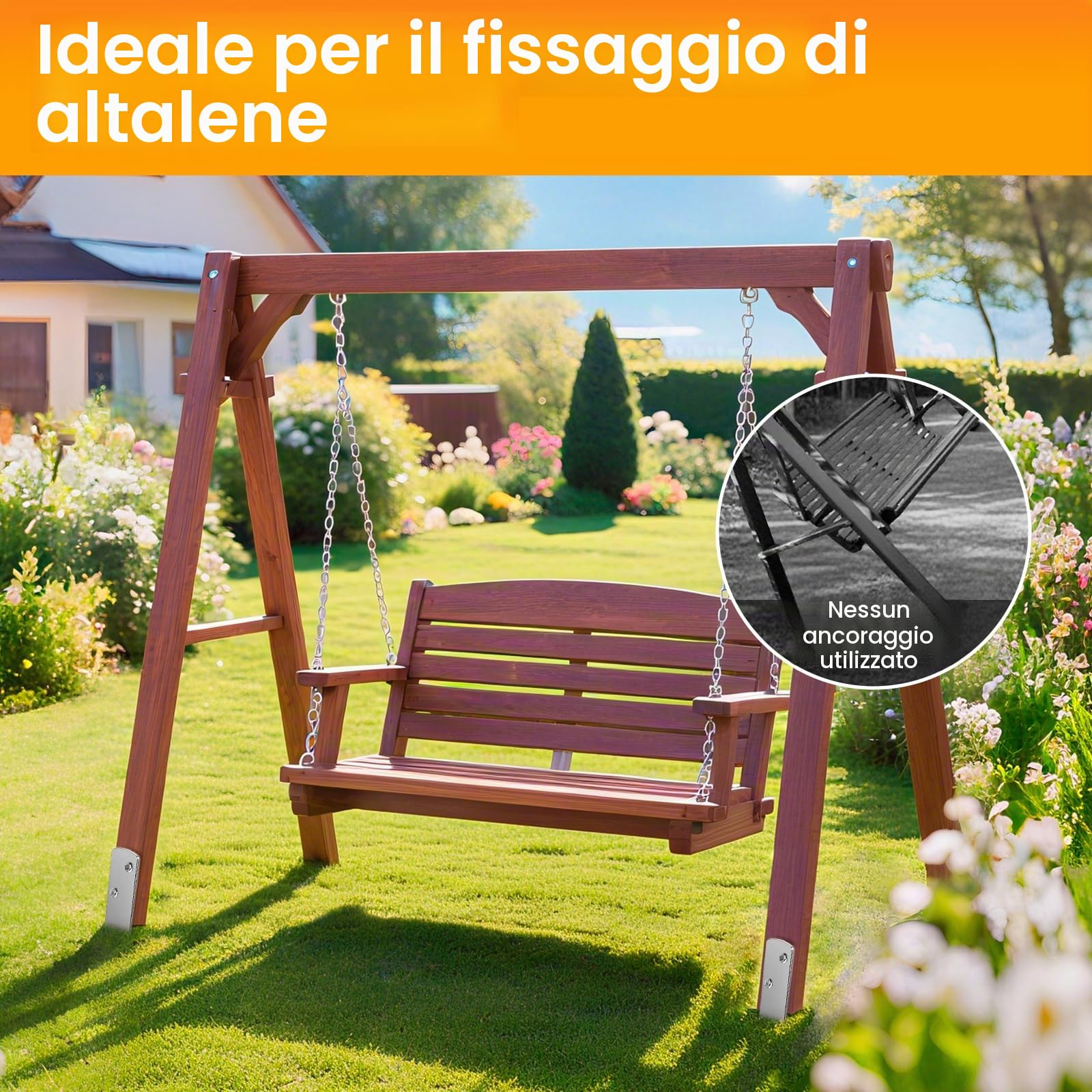 Ancoraggi a Terra Altalene Ancoraggi, Argento-4x44cm | Acciaio Spesso 4,1 mm, Zincato a Caldo da 60 μm, Bordi Seghettati Rinforzati, Impermeabile e Antiruggine