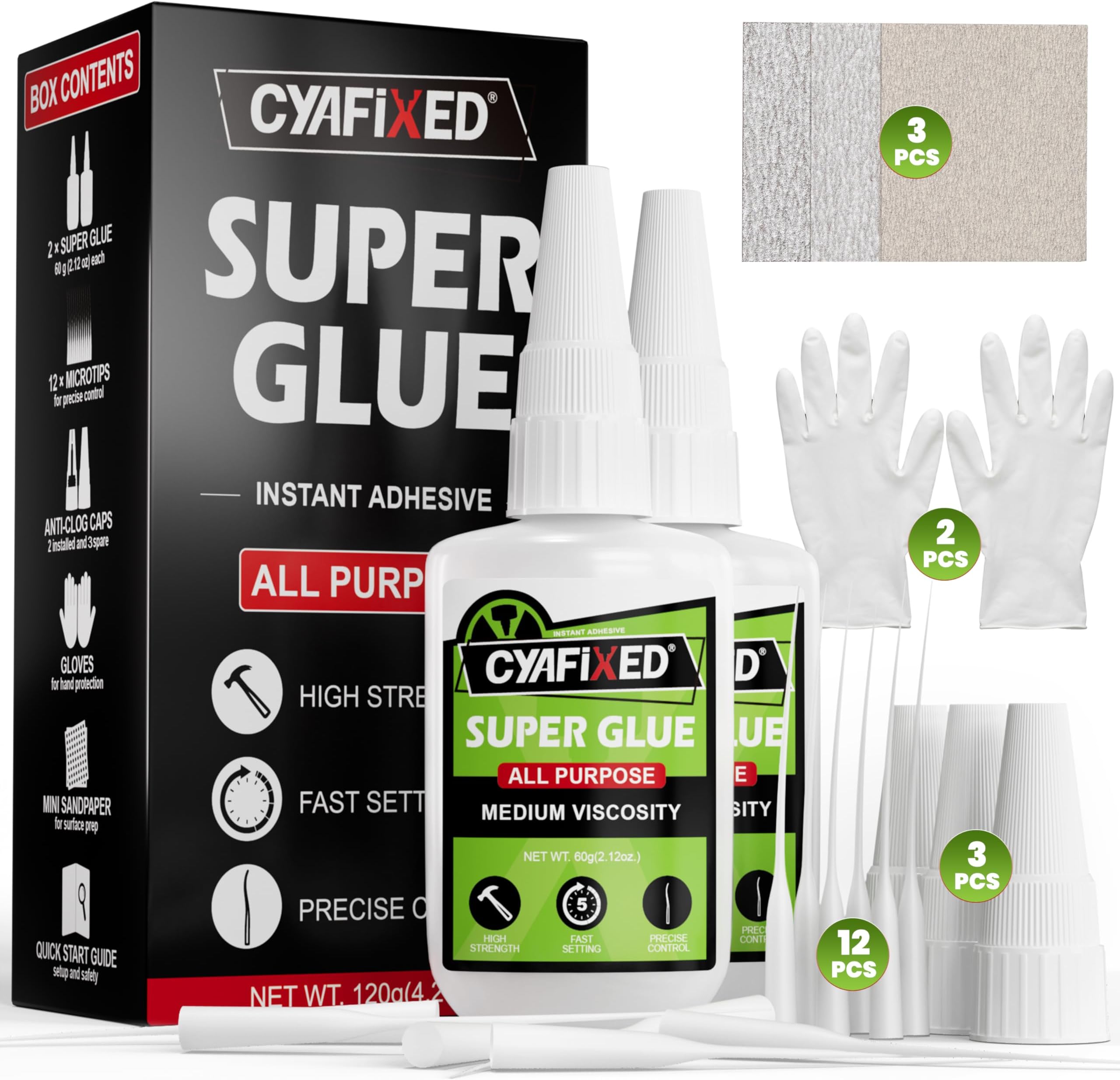 Medium Super Glue Pro Kit 120 Gram (4.2 oz) CA Glue for 3D Printing Crafts PLA Models Woodworking Aquarium, All-Purpose Cyanoacrylate Adhesive Repair Plastic Crafts Ceramic Glass Pottery Fast & Strong