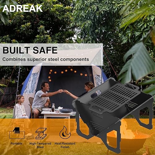 Miniatura 4 de Pozo de fuego de 20 pulgadas, hoguera portátil para exteriores con bandeja para barbacoa, hoguera de acero desmontable para patio trasero, patio,