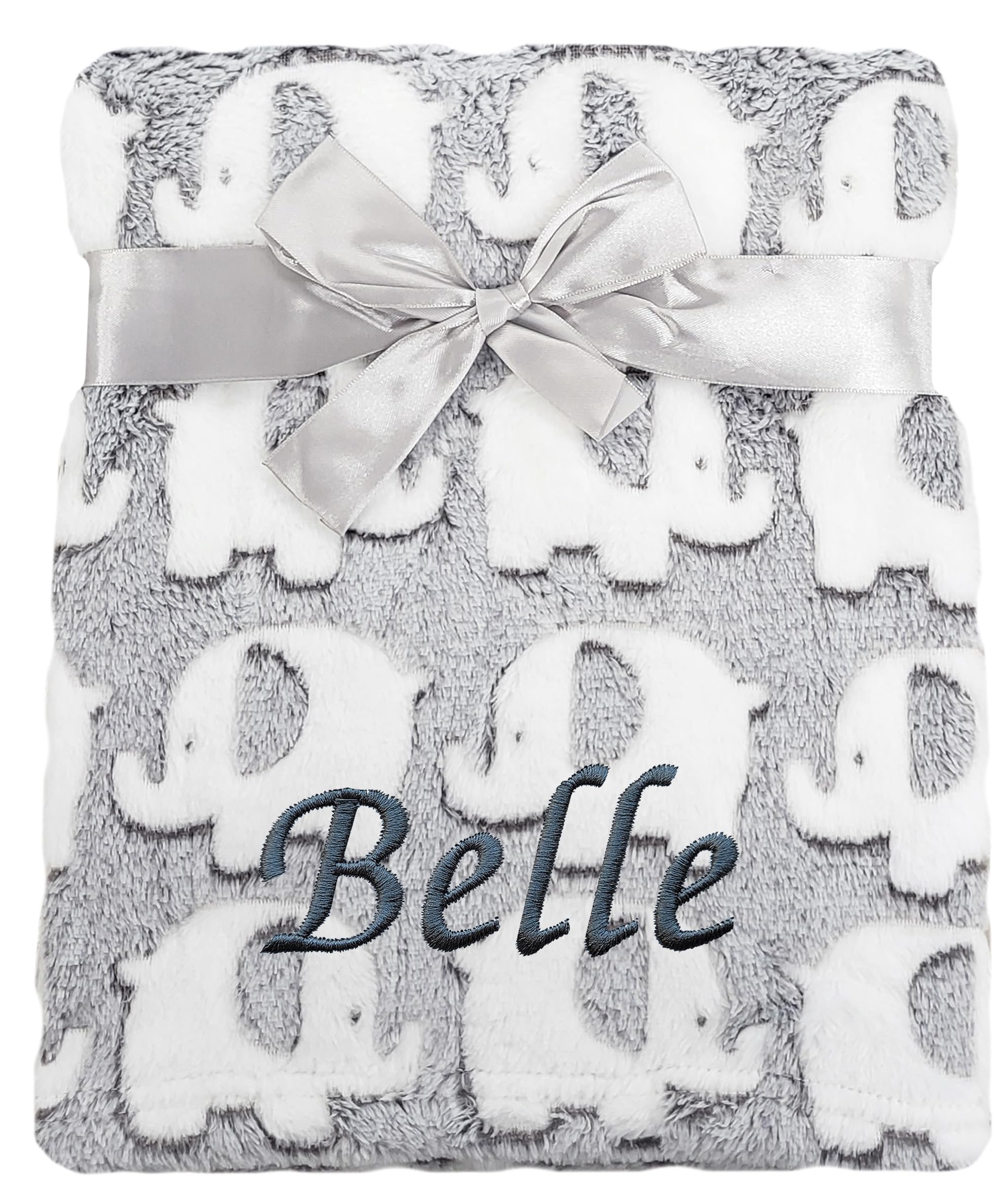 Baby Boy Girl Personalised Elephant Star Blanket Embroidered Name (Grey Elephant)