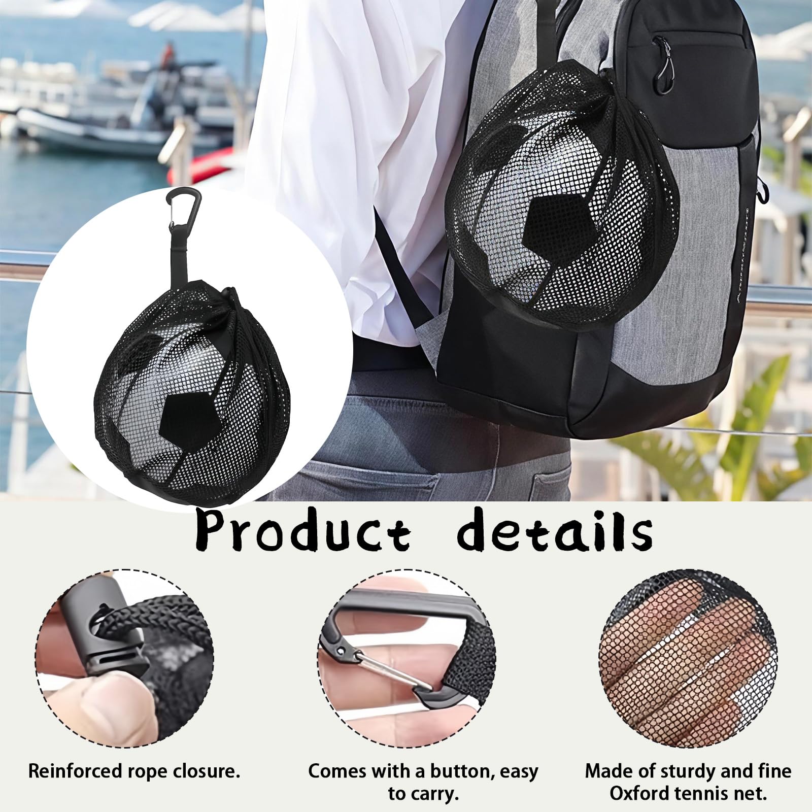 Borsa Porta palloni Zaino Rete Sportiva 2 Pezzi Grande capacità Nero per Basket Calcio pallavolo Tennis con Gancio Portatile Resistente per Palestra Allenamento Viaggio