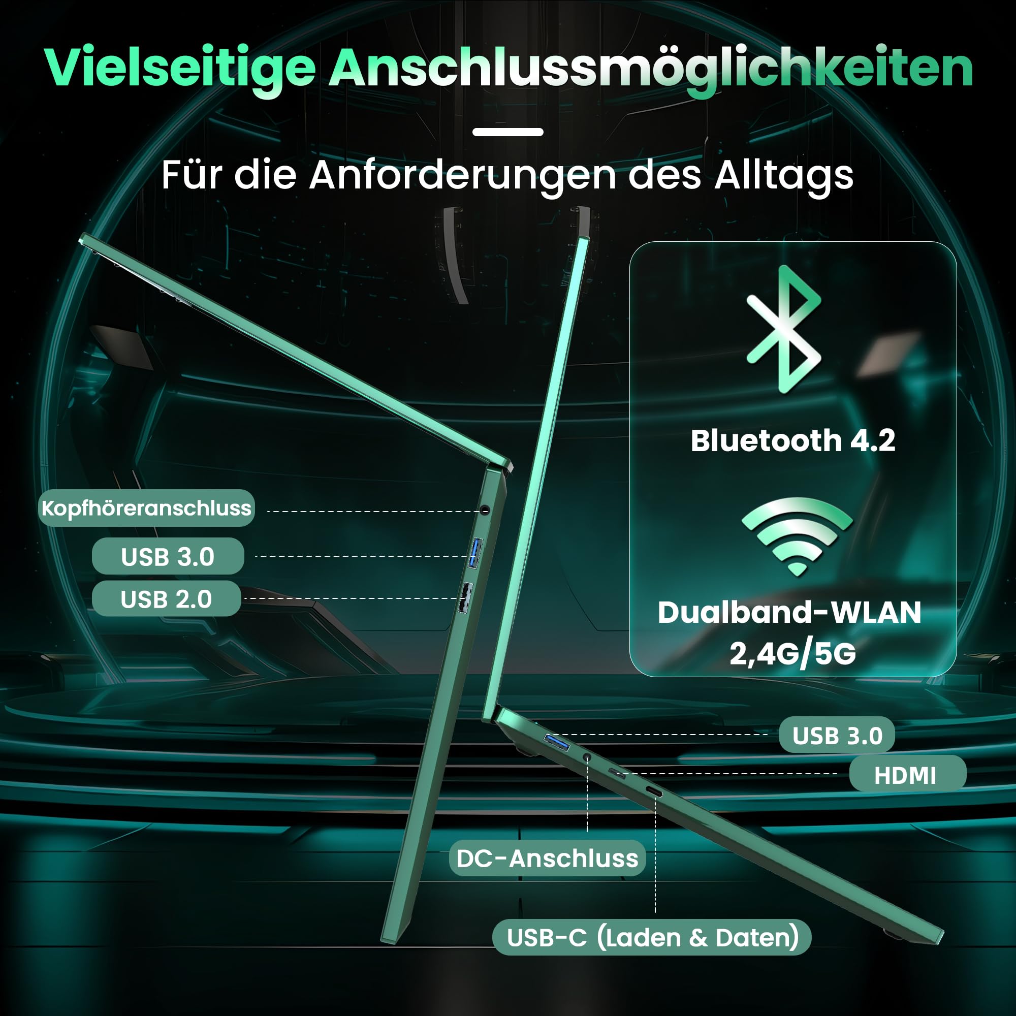 16-Zoll Business Laptop, 16GB RAM, 512GB SSD, 6500Y CPU bis zu 3,40 GHz | FHD IPS Display, Fingerabdruck, beleuchtete Tastatur, USB 3.0, WLAN, Type-C Charging, Grüner Notebook für, Arbeit, Schule