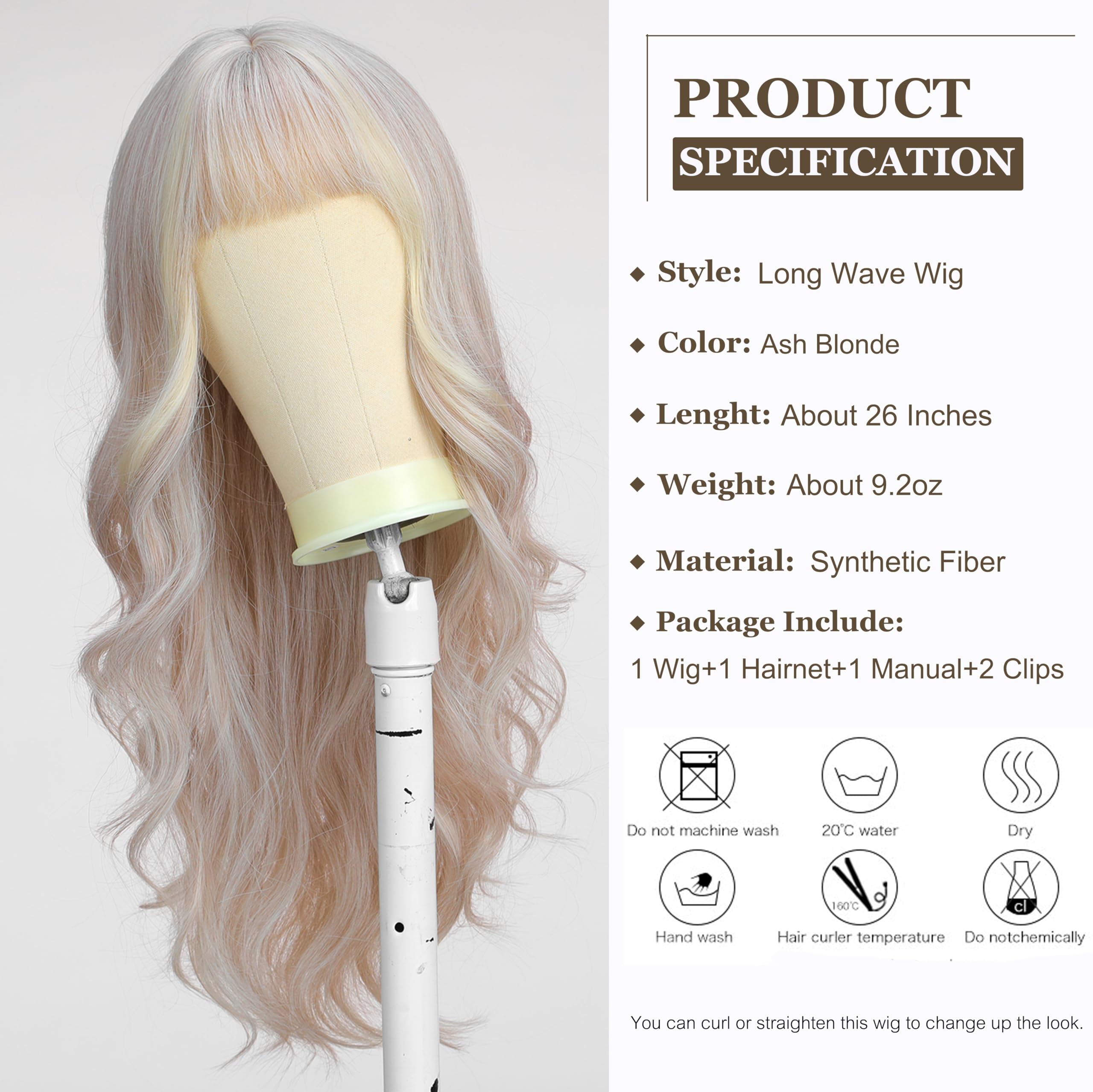 Esmee Long Wavy Platinum Blonde Wig for Women Natural Synthetic Hair Heat Resistant white Wigs with Fringe - Image 2