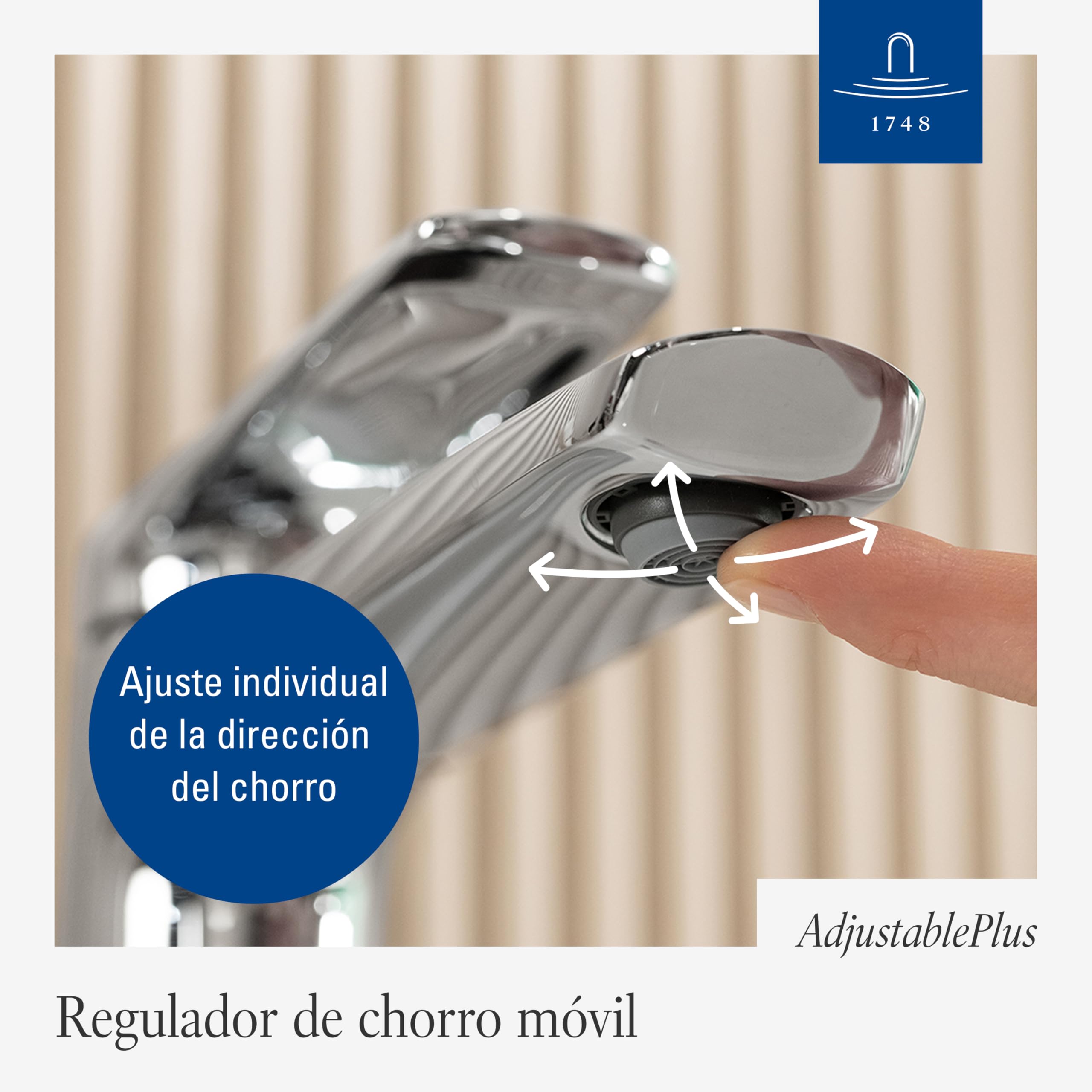 Villeroy & Boch Oasis grifo de lavabo sin mecanismo de desagüe - Grifo de bajo consumo con cartucho cerámico - Grifo de baño - Altura de caño de 114 mm - Grifo redondo cromado | Sin residuos emergentes, ahorro de agua, cartucho de cerámica, diseño redondo