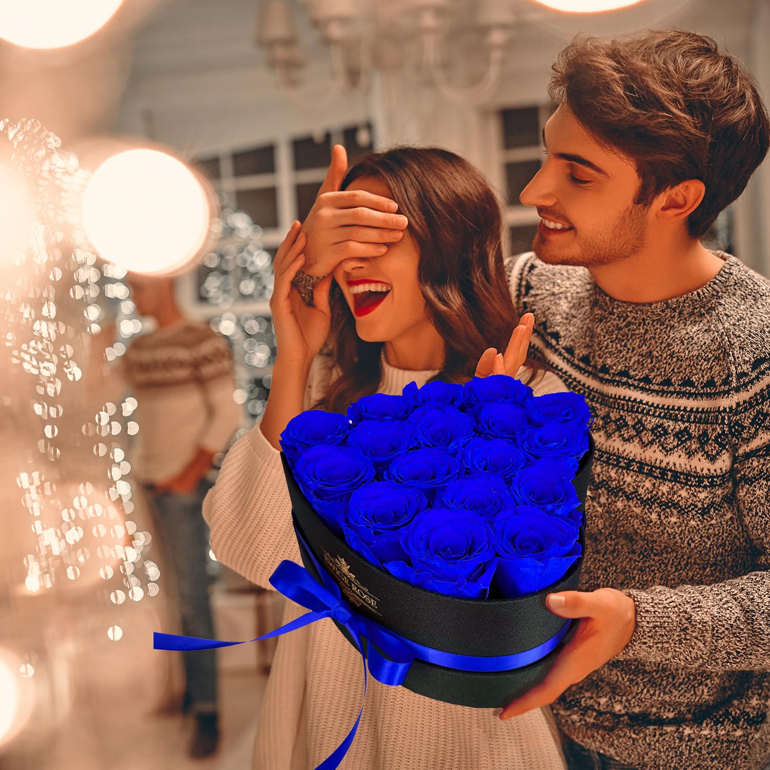17 Rose Infinity, Regalo di Rose Blu Eterne per Donne, Rosa Conservata in Scatola a Forma di Cuore per Donne, Madre per Compleanno, Anniversario, San Valentino, Festa della Mamma, Natale
