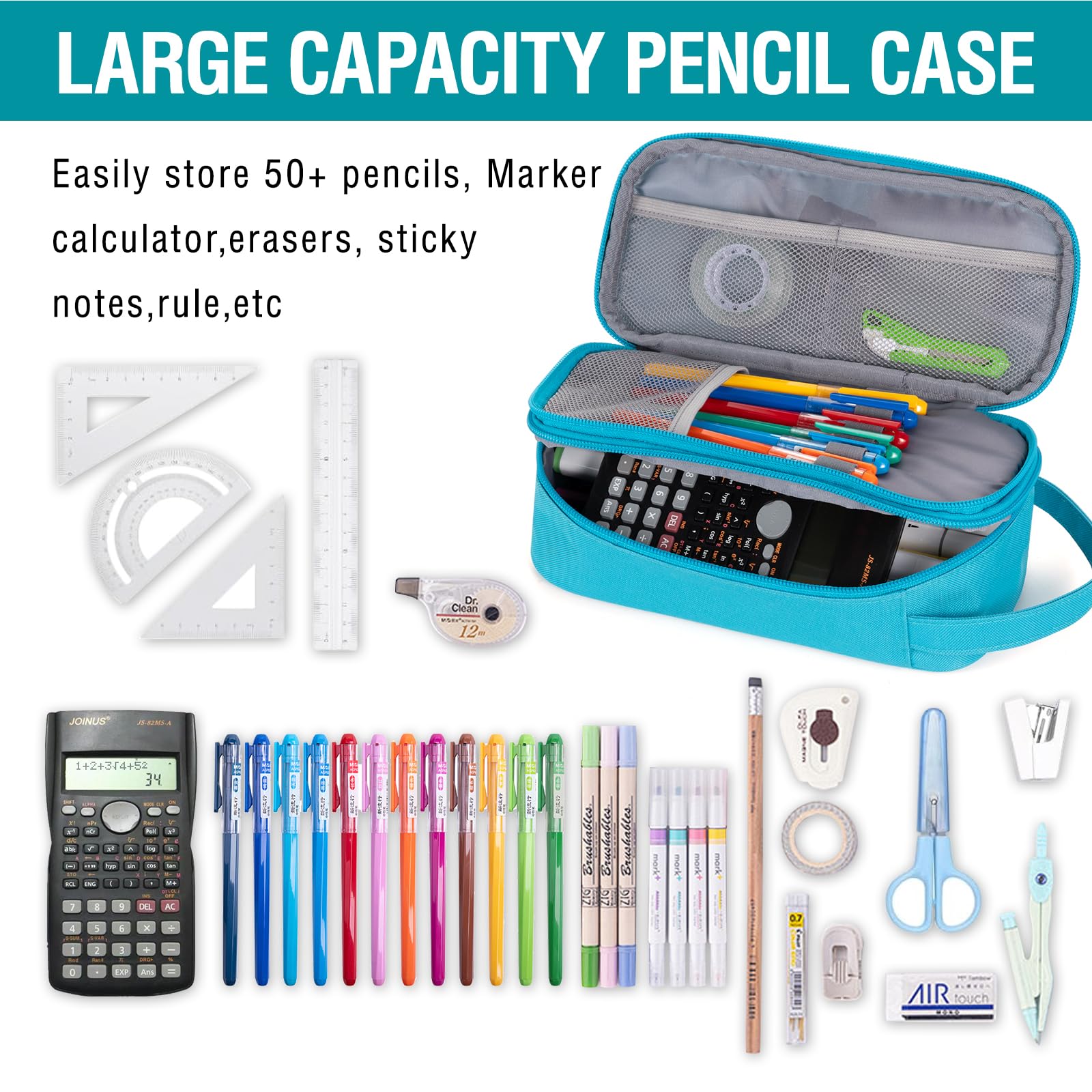 Estuche grande para niños, estuche de lápices con 2 capas/4 compartimentos, caja de papelería con múltiples ranuras para niños, adolescentes y estudiantes, estuche organizador de suministros