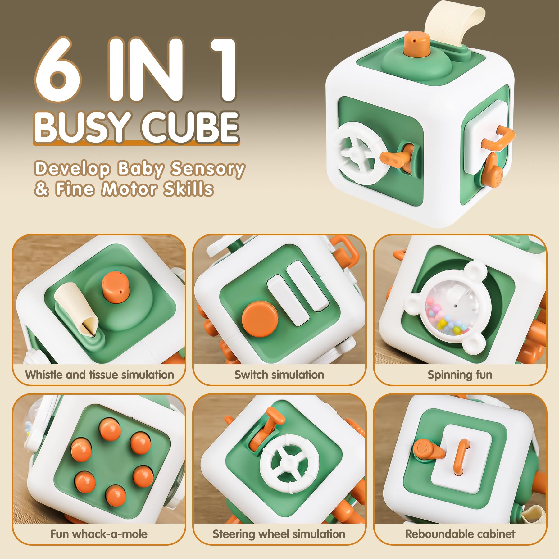 Juguetes para niños y niñas de 1 año, cubo ocupado Montessori, juguetes de viaje para niños pequeños de 1 a 3 años, regalos para niños de 1 año, verde 2