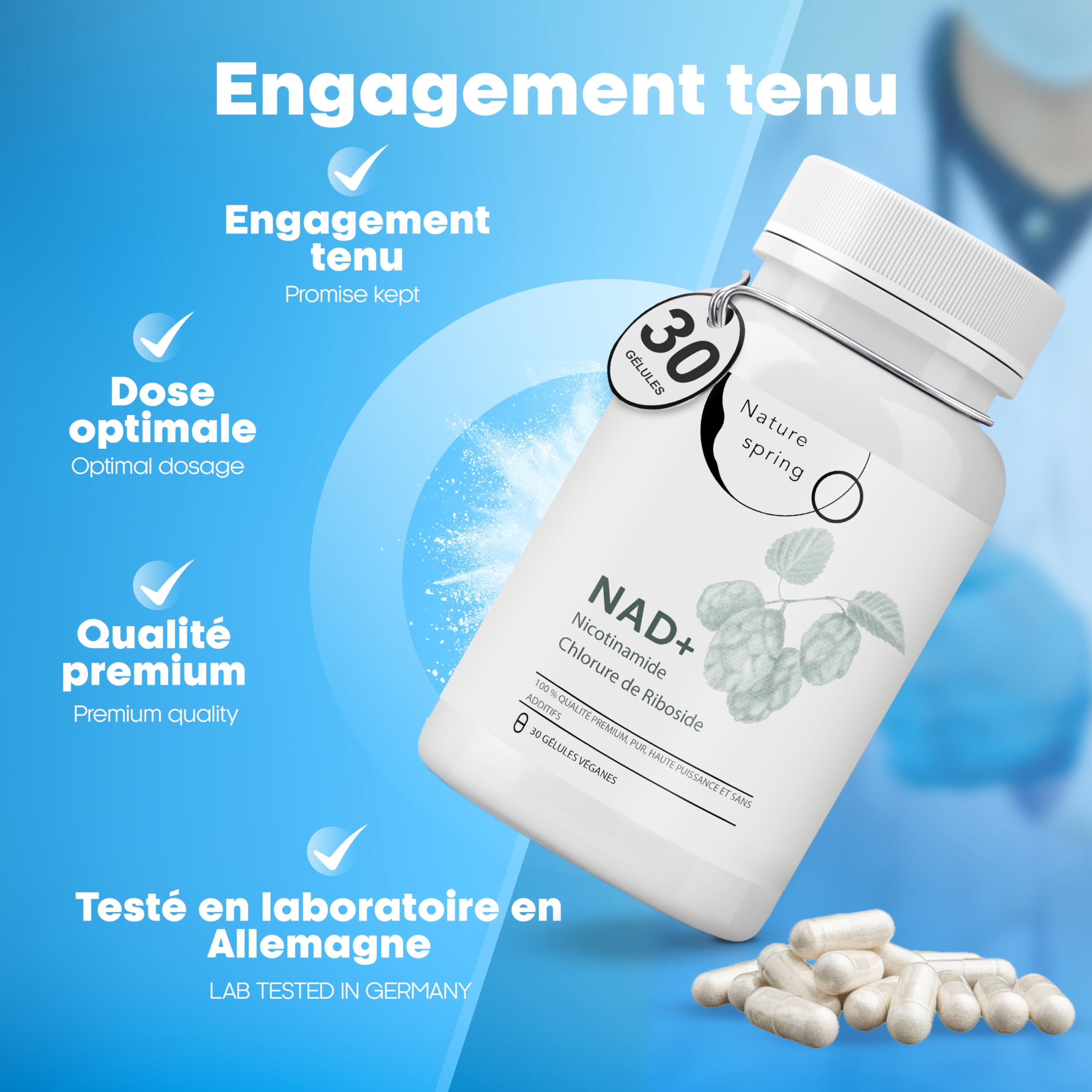 Nicotinamide Riboside NAD+ Capsules 300 mg for firm and young skin - + 1 month treatment - for anti-aging, skin & energy - vegan