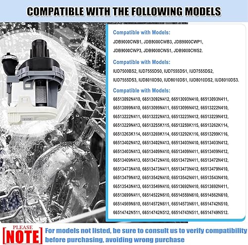 Miniatura 6 de Conjunto del motor de la bomba de circulación del lavavajillas W11032770, piezas de recambio WPW10529163 WPW10529163 W10885542 W10864037 W10816492